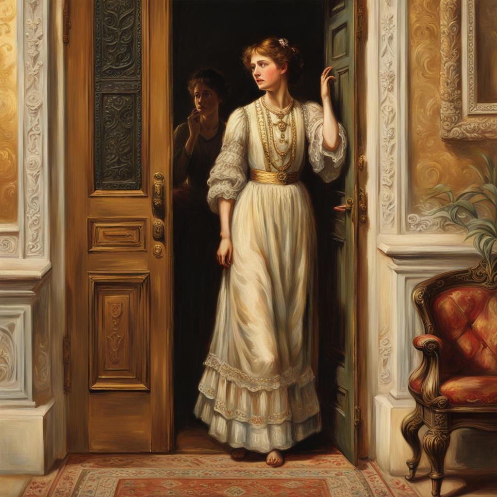 Elegant Woman in Victorian Oil Painting Style