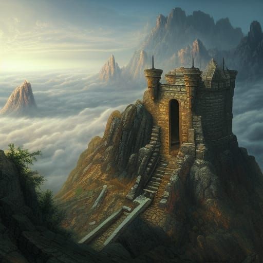 Castle Ruins with Aztec Engravings: Fantasy Concept Art