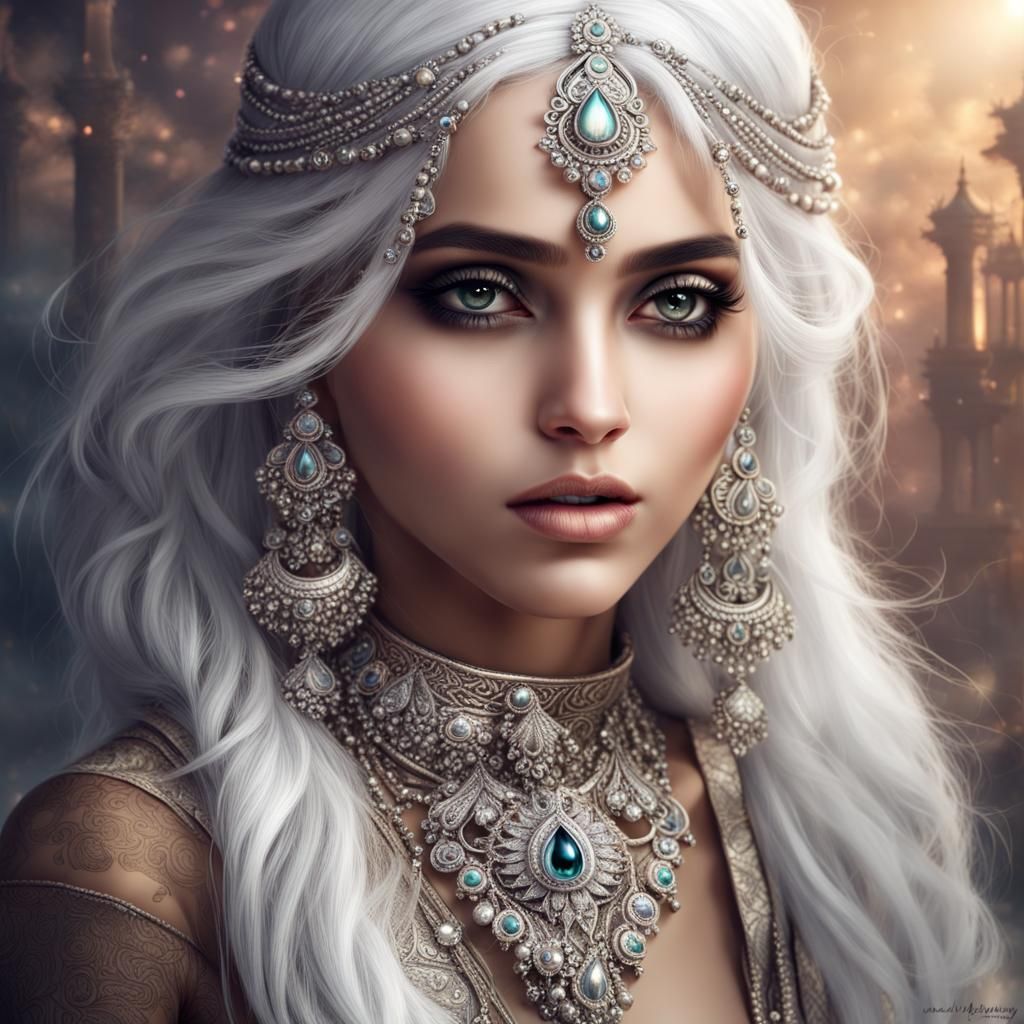 Fantasy Portrait of an Indian Girl with Jewelry