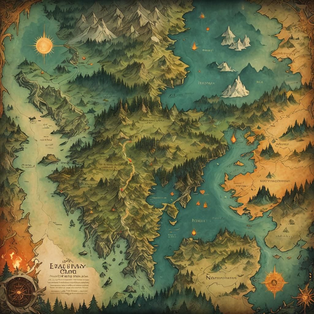 Fantasy Map of Mystical Realm on Parchment