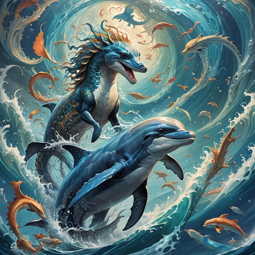 Majestic Hybrid Animal Floats in Water Vortex