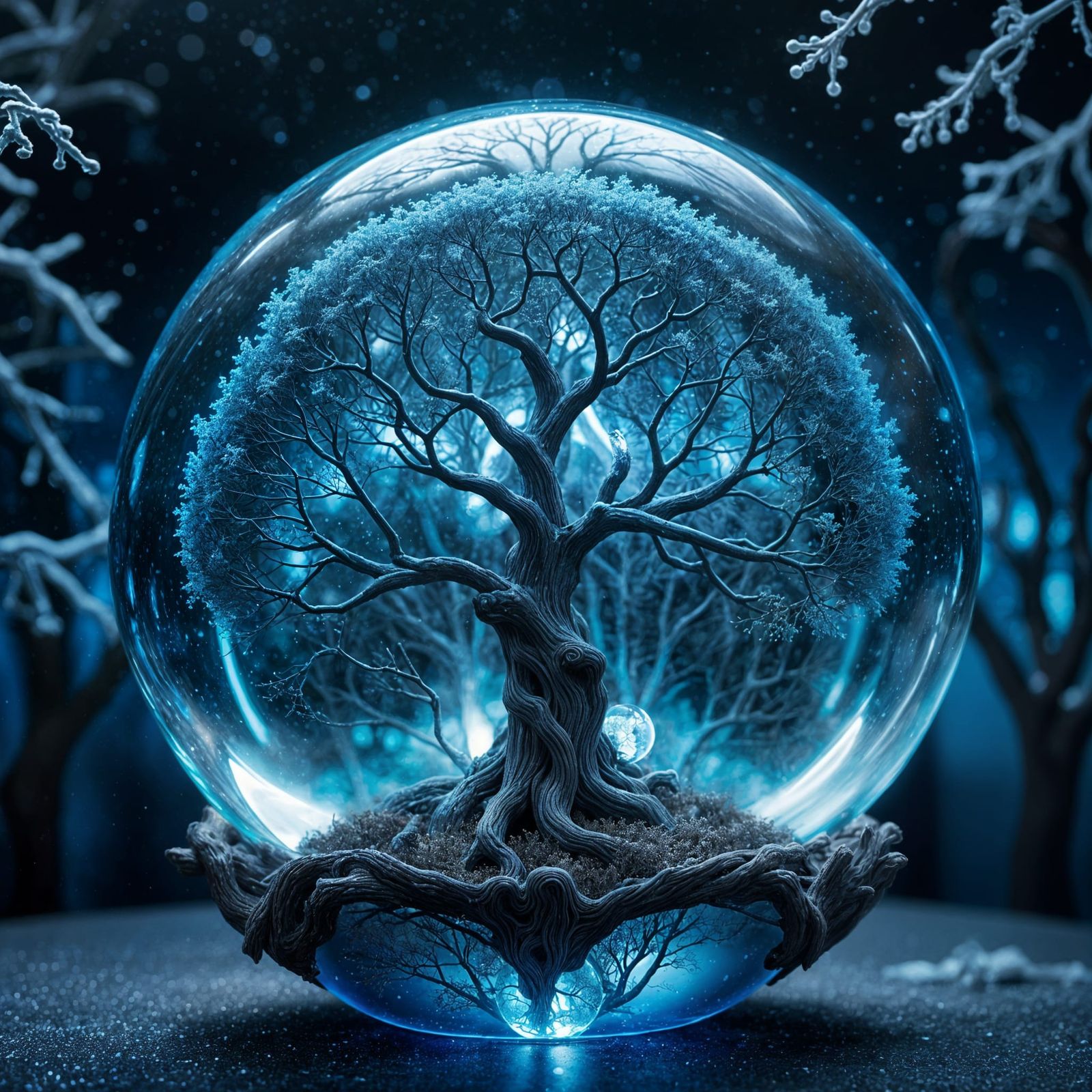 Neon Tree of Life in Glass Ball
