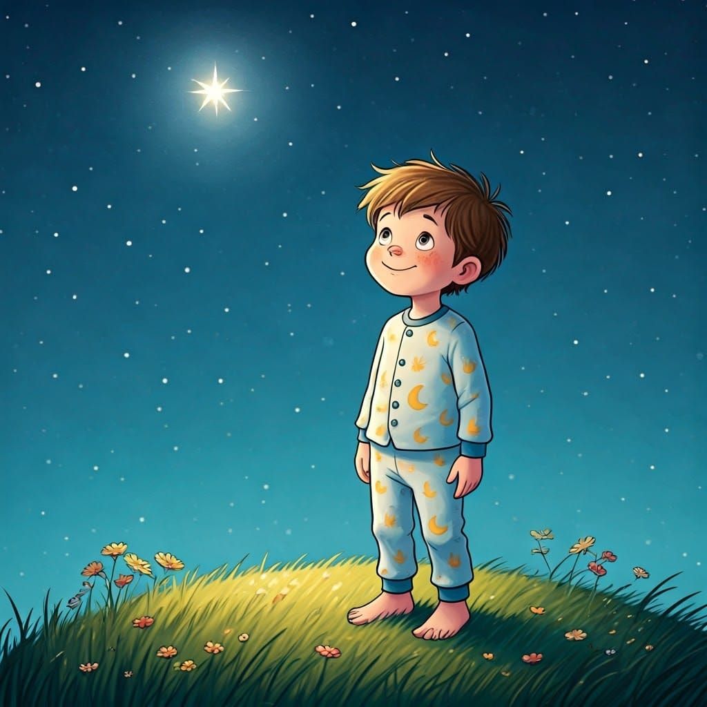 A Boy's Whimsical Wish Under Starry Skies
