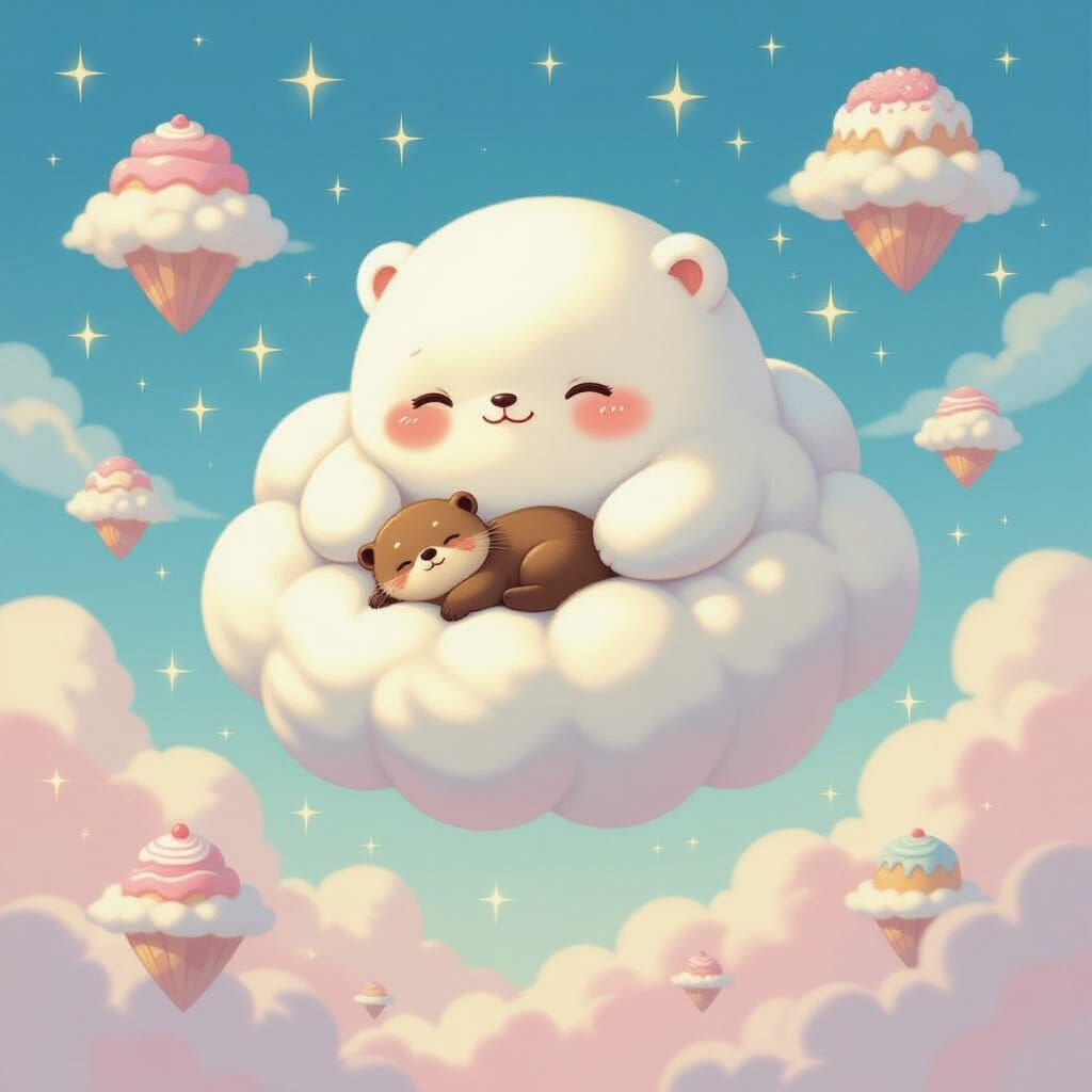 Cloud Creature Carries Otter Through Dreamy Pastel Sky