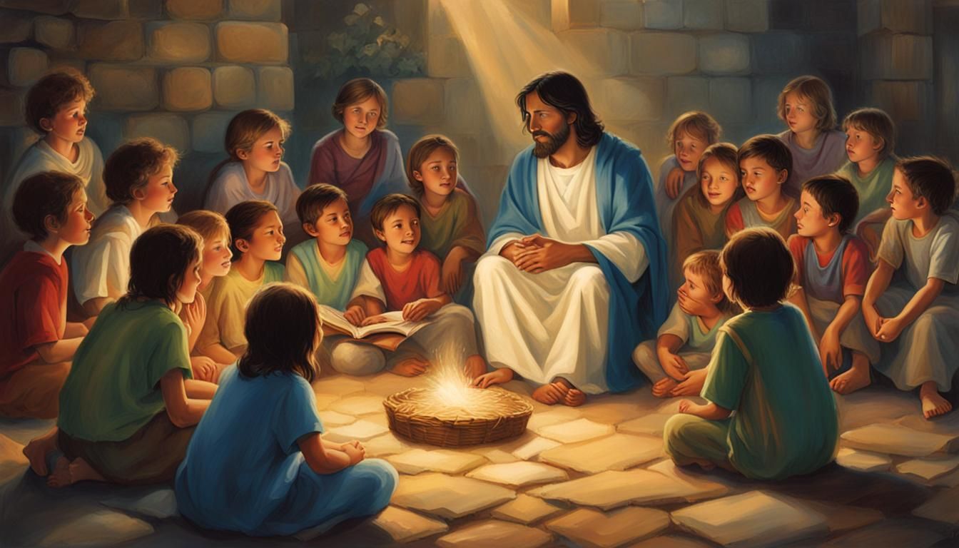 Jesus Teaching Children in a Warm Setting
