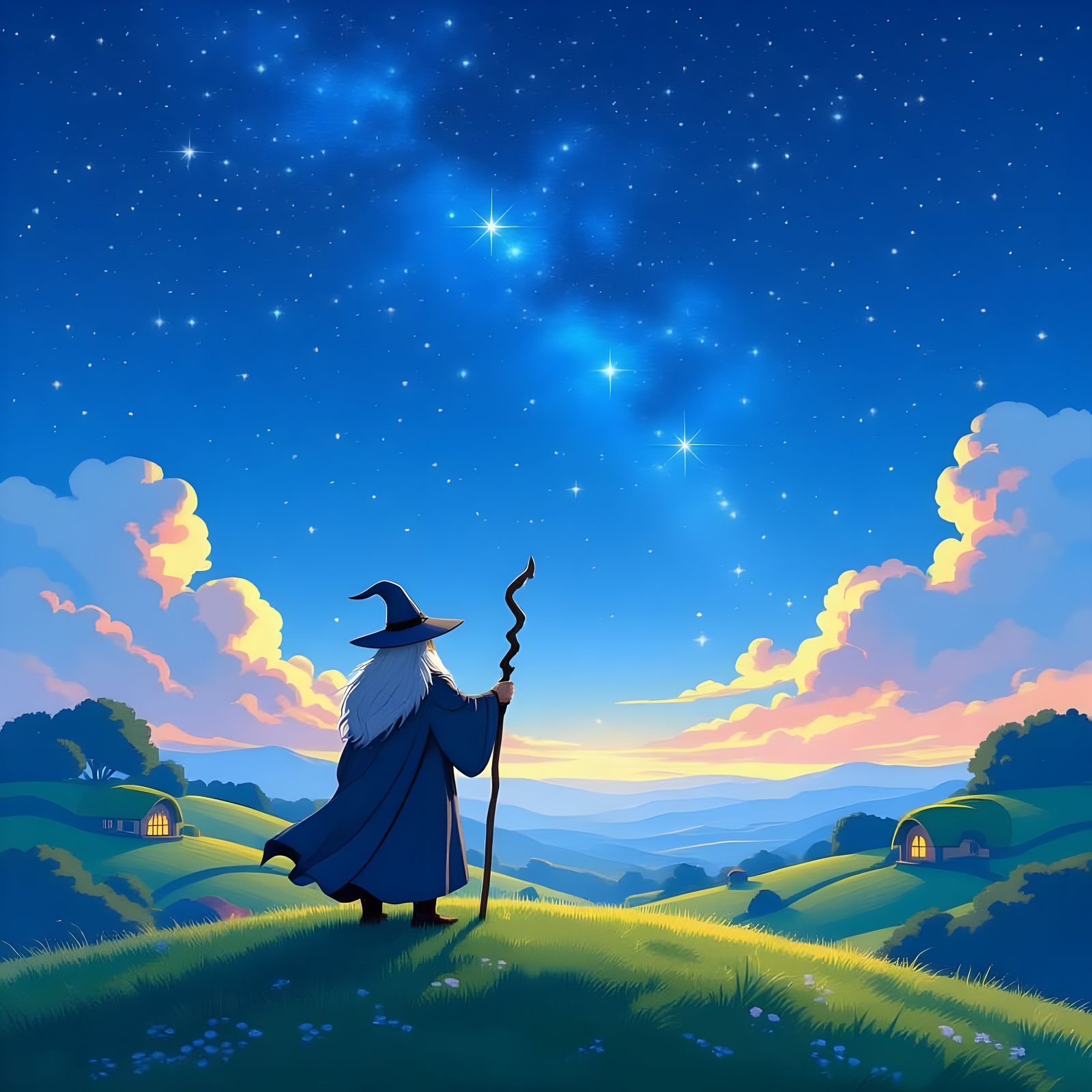 Gandalf and Bilbo Under a Starry Shire Sky