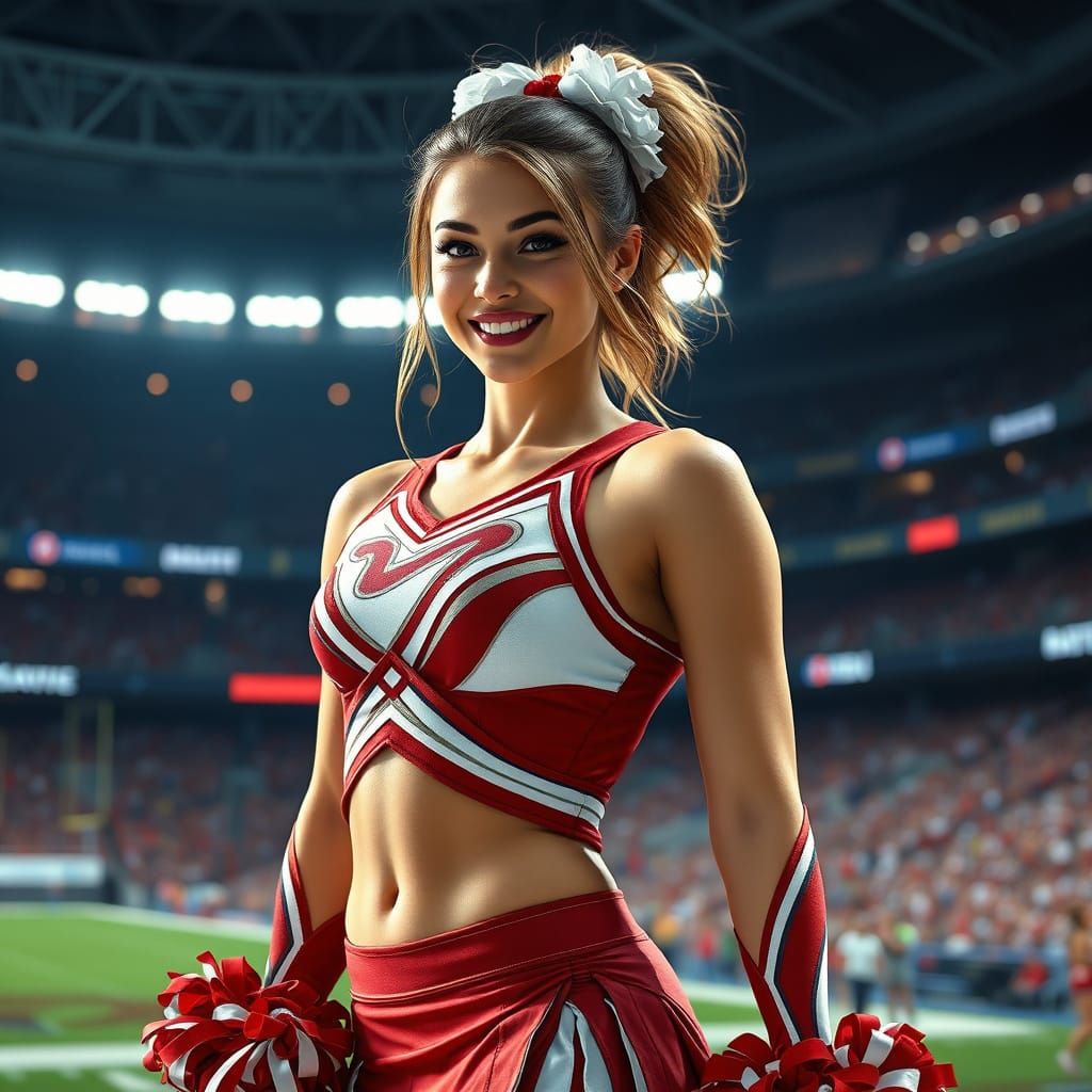 Hyper Realistic Cheerleader in Superbowl Stadium
