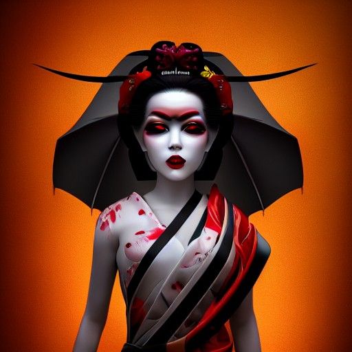 Ethereal Horror: Demon Geisha Portrait in 8K