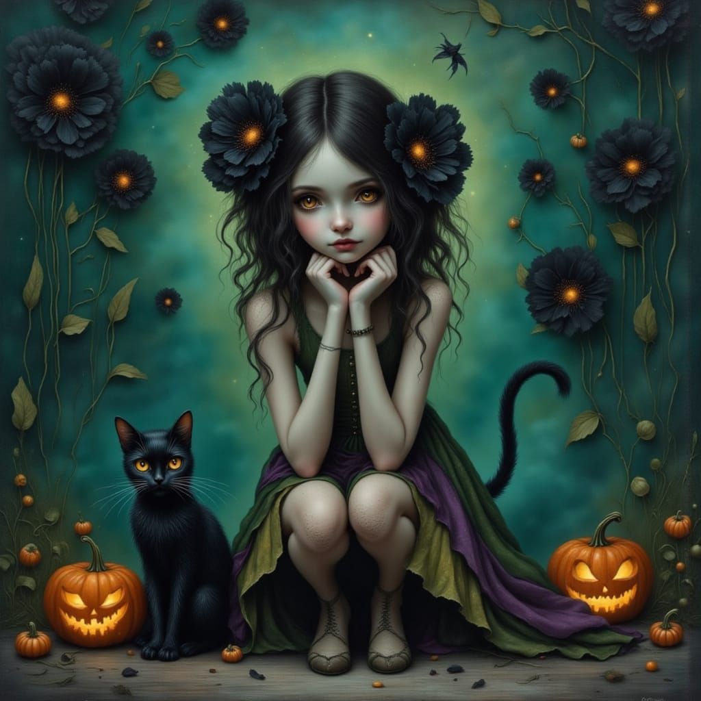 Halloween Witch Portrait in Gothic Pop Surrealism
