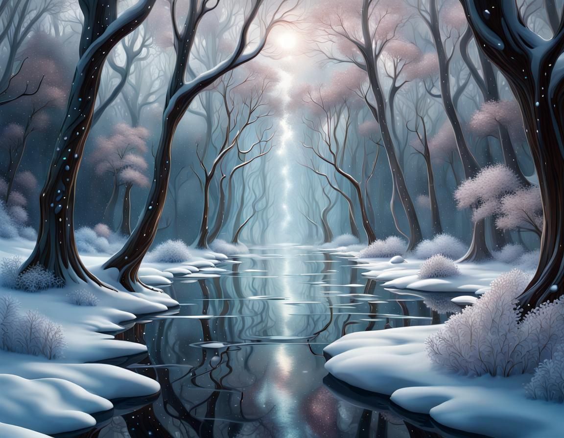 Magical Winter Forest Through Glass Window