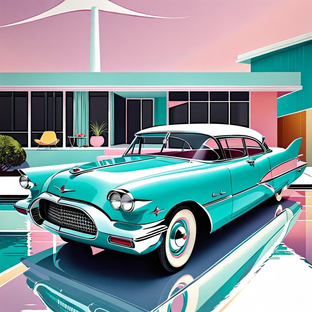 Mid-Century Modern Googie Futurism in Pastel Chrome