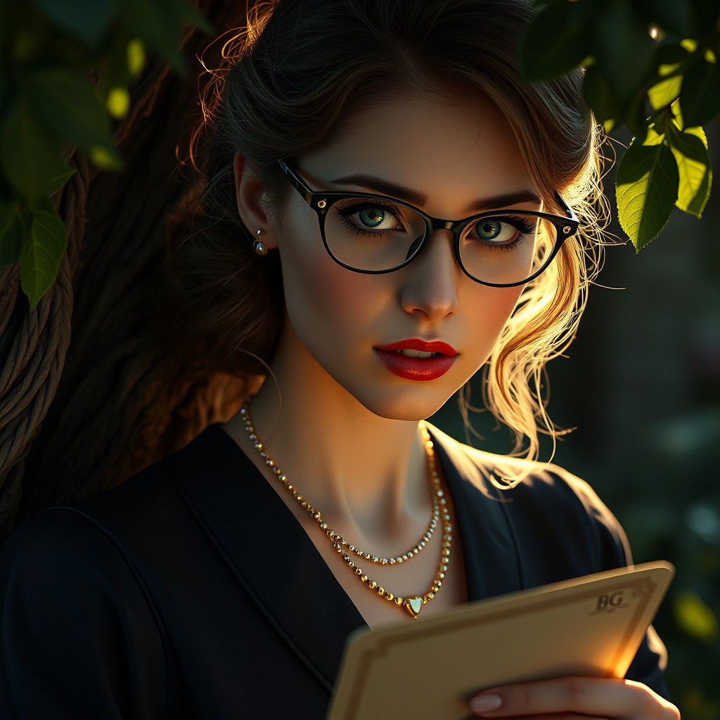 French Woman in Garden with Cat-Eye Glasses