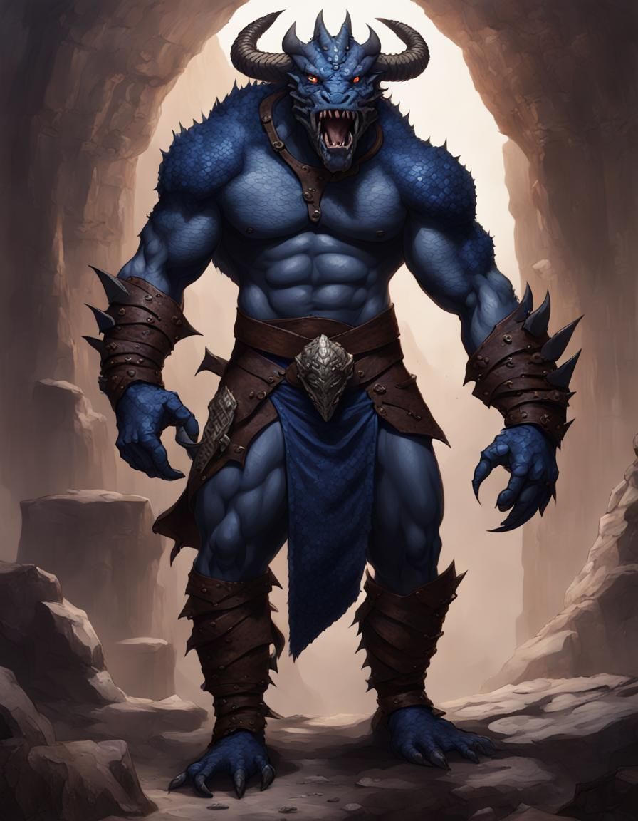 Muscular Dragonborn Barbarian in a Scary Setting