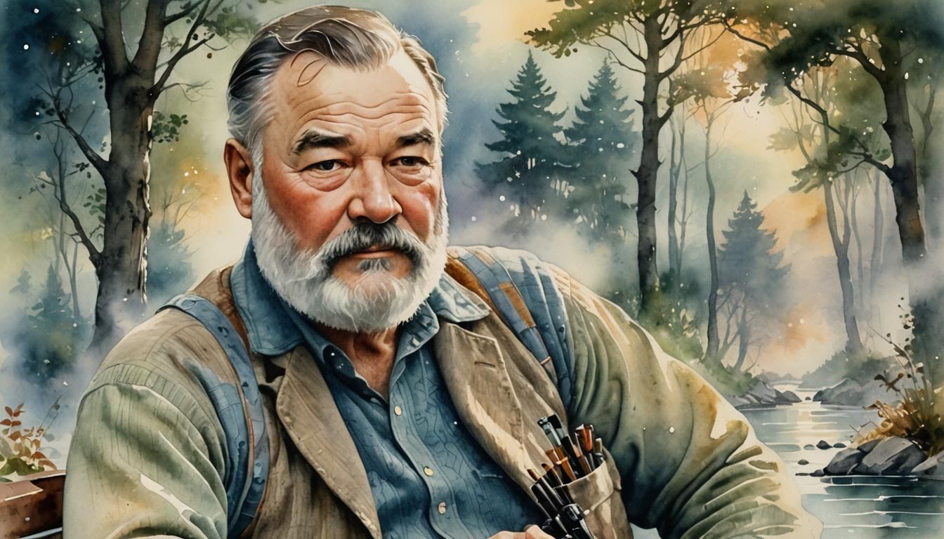 Ethereal Watercolor Portrait of Ernest Hemingway
