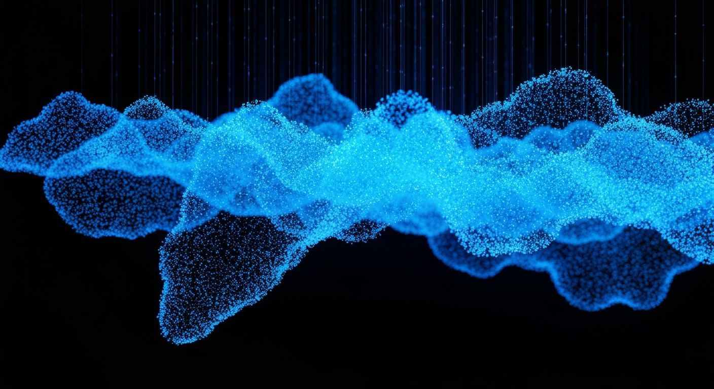 Abstract Blue Glowing Particles in a Cosmic Scene