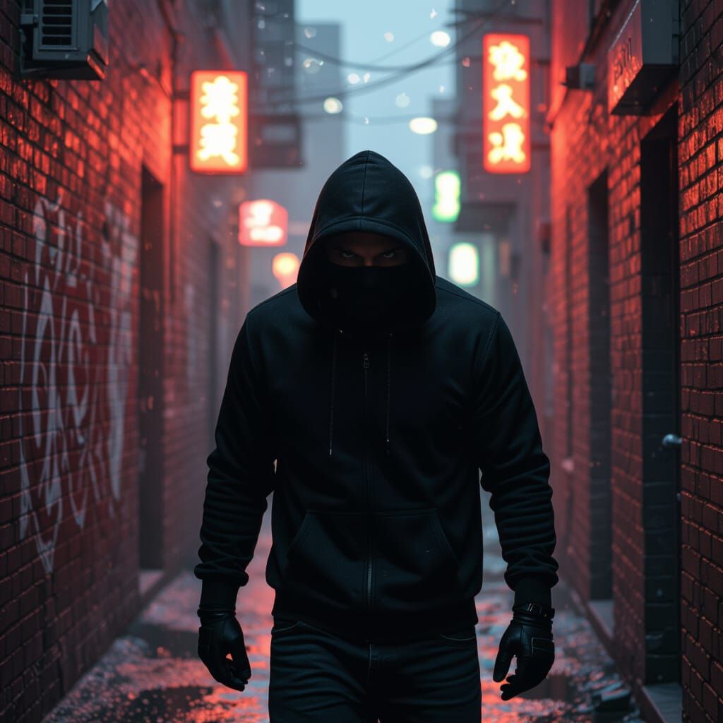 Burglar in Dark Alleyway in Noir Style