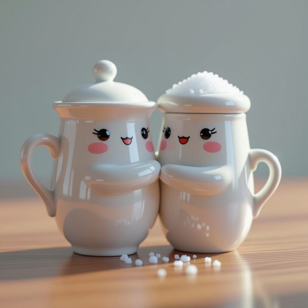 Kawaii Sugar & Salt Pots Hugging