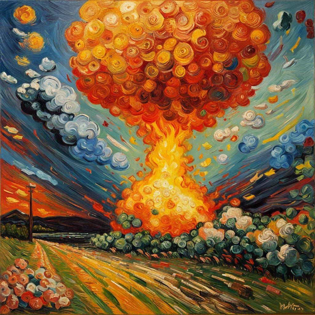 Impressionistic Nuclear Explosion: Oil on Canvas