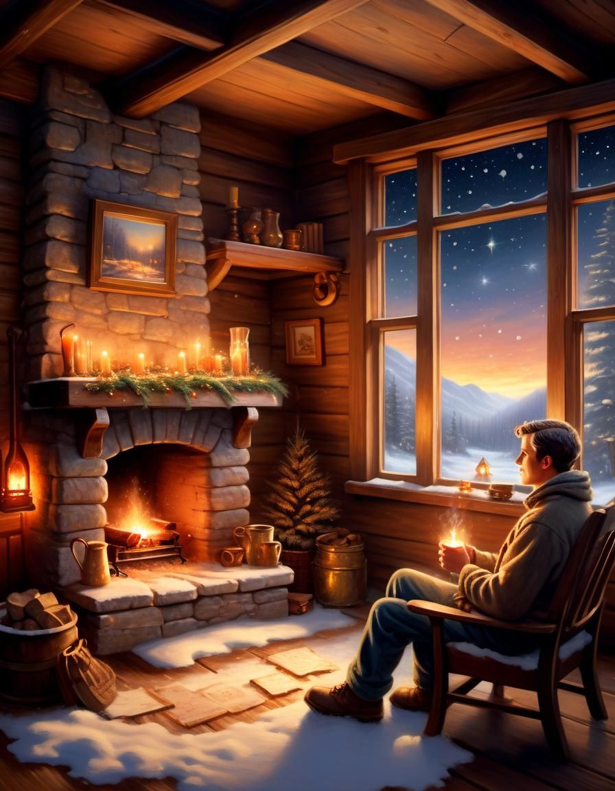 Cozy Cabin Fireplace Scene in Nostalgic Style