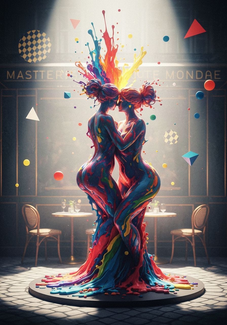 Abstract Sculpture in Parisian Cafe as Light Painting