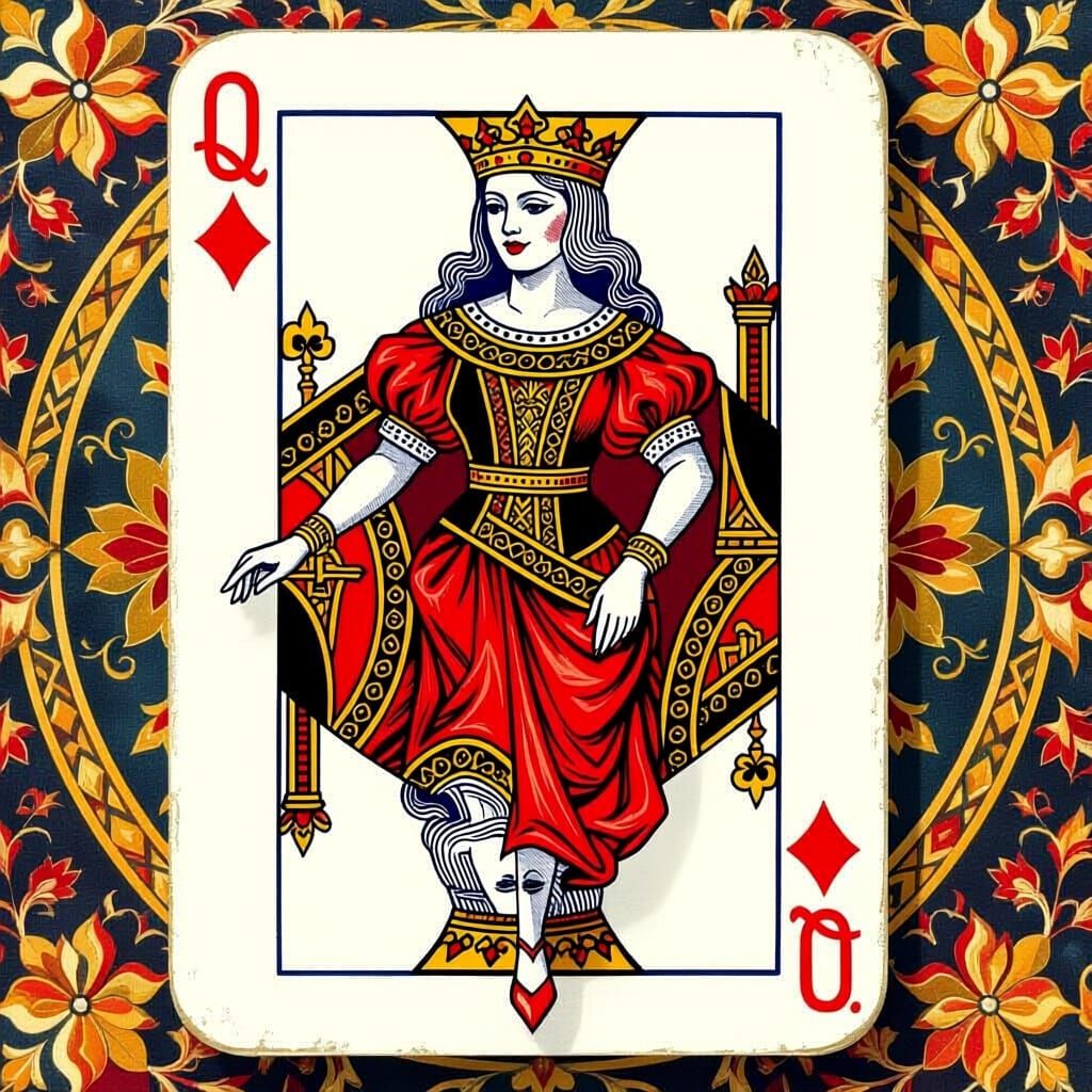 Queen of♦️ diamonds playing card. a three-dimensional figure...