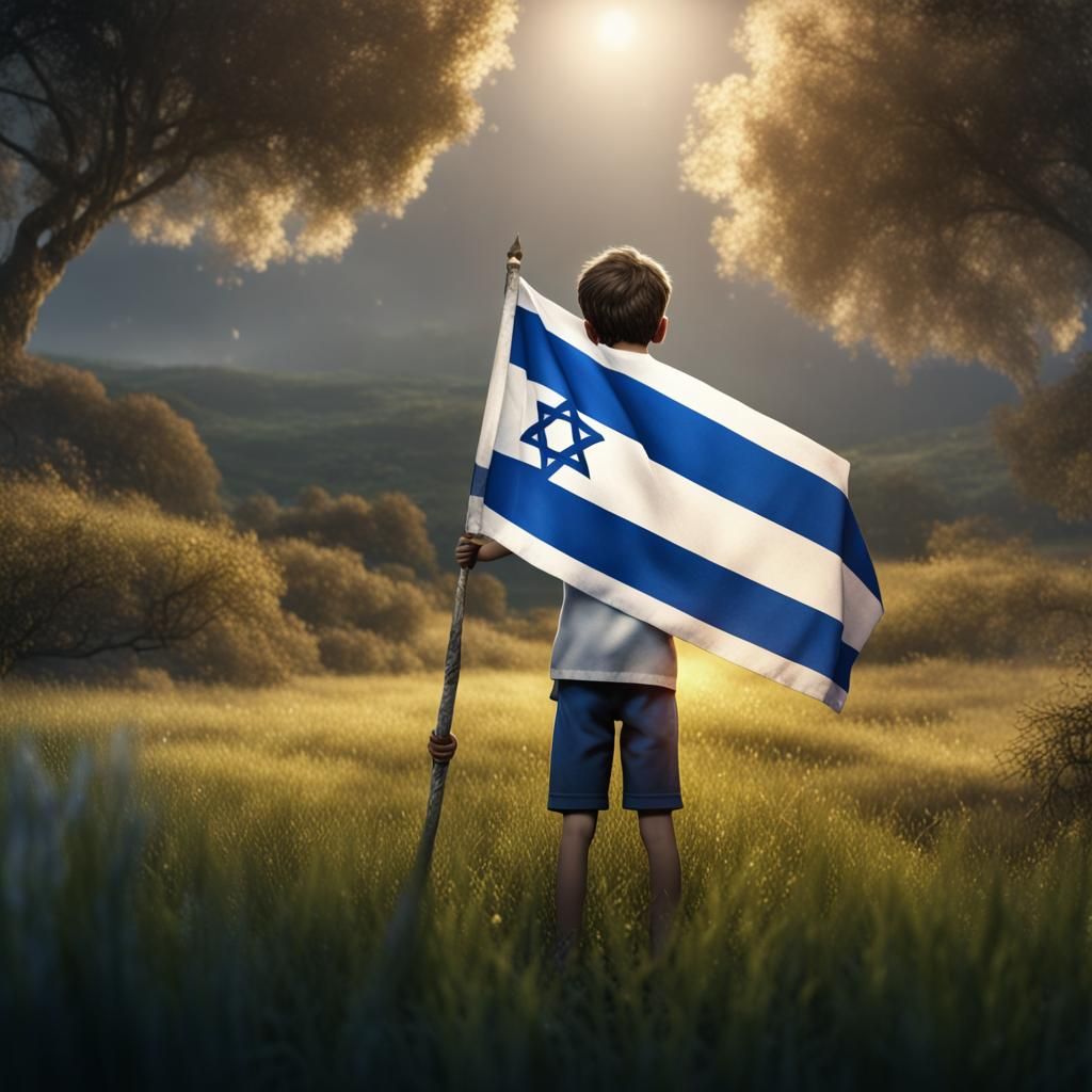 Boy Holding Israel Flag: Fantasy Concept Art