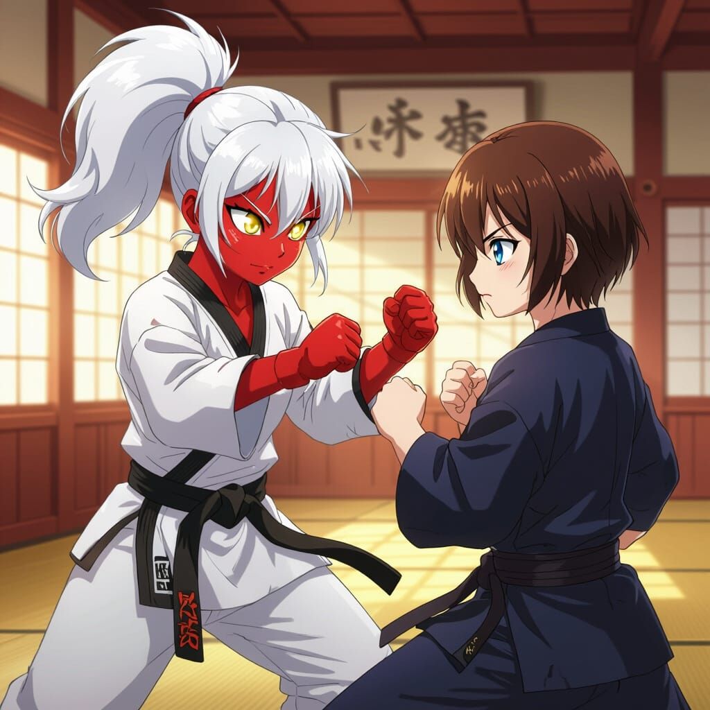 Anime Karate Girl Fight in Dojo
