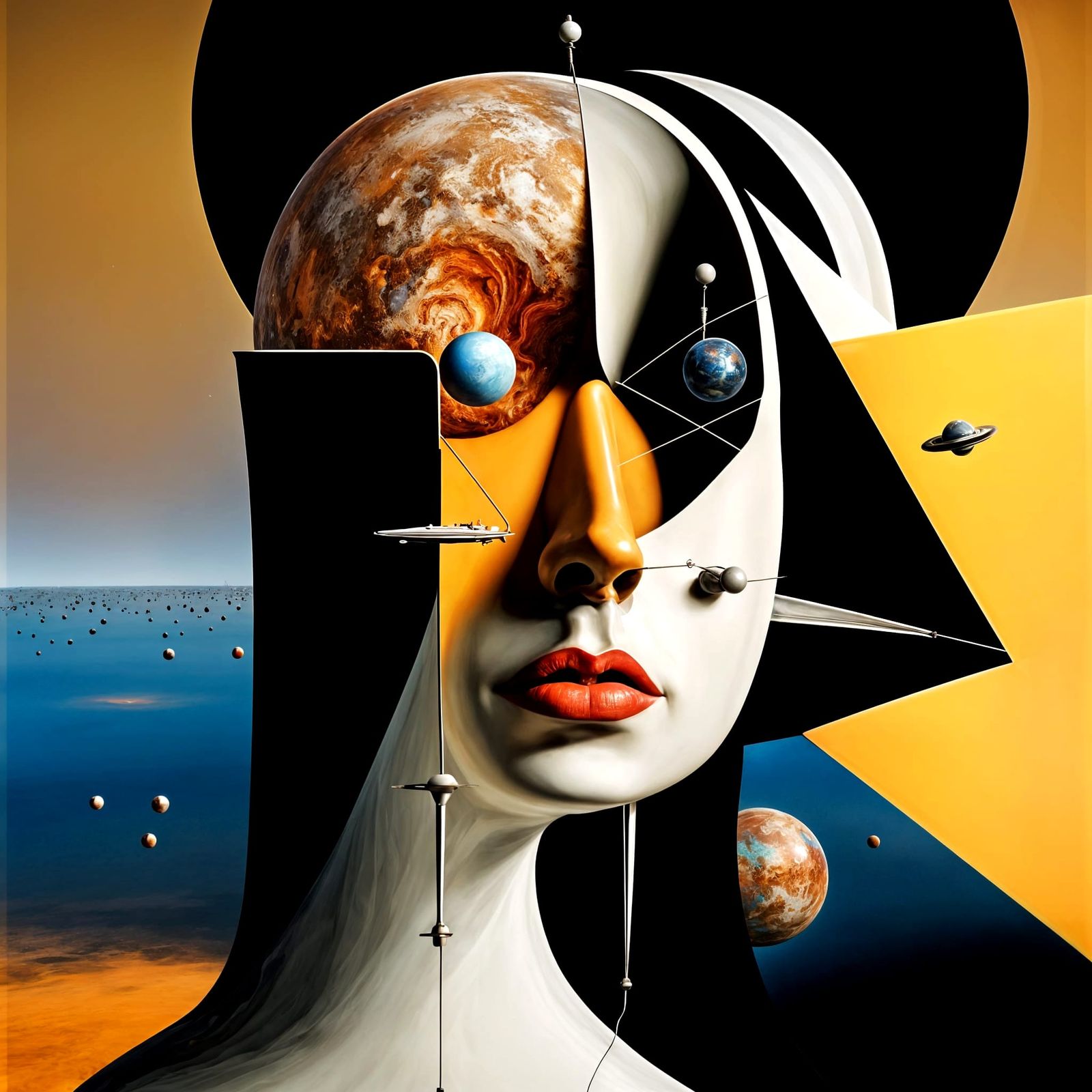 Ringed Planet Orbiting Spaceships in Magical Realism