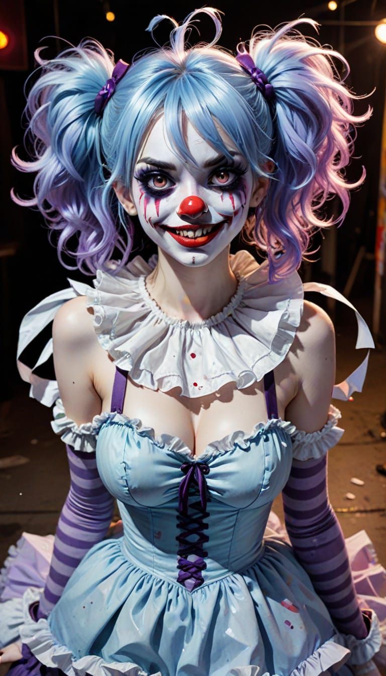 Psychotic Clown Angel in Dark Fantasy Manga Style