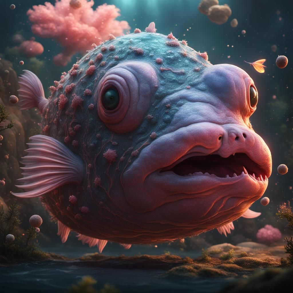 Blobfish and Flork in Detailed Digital Painting