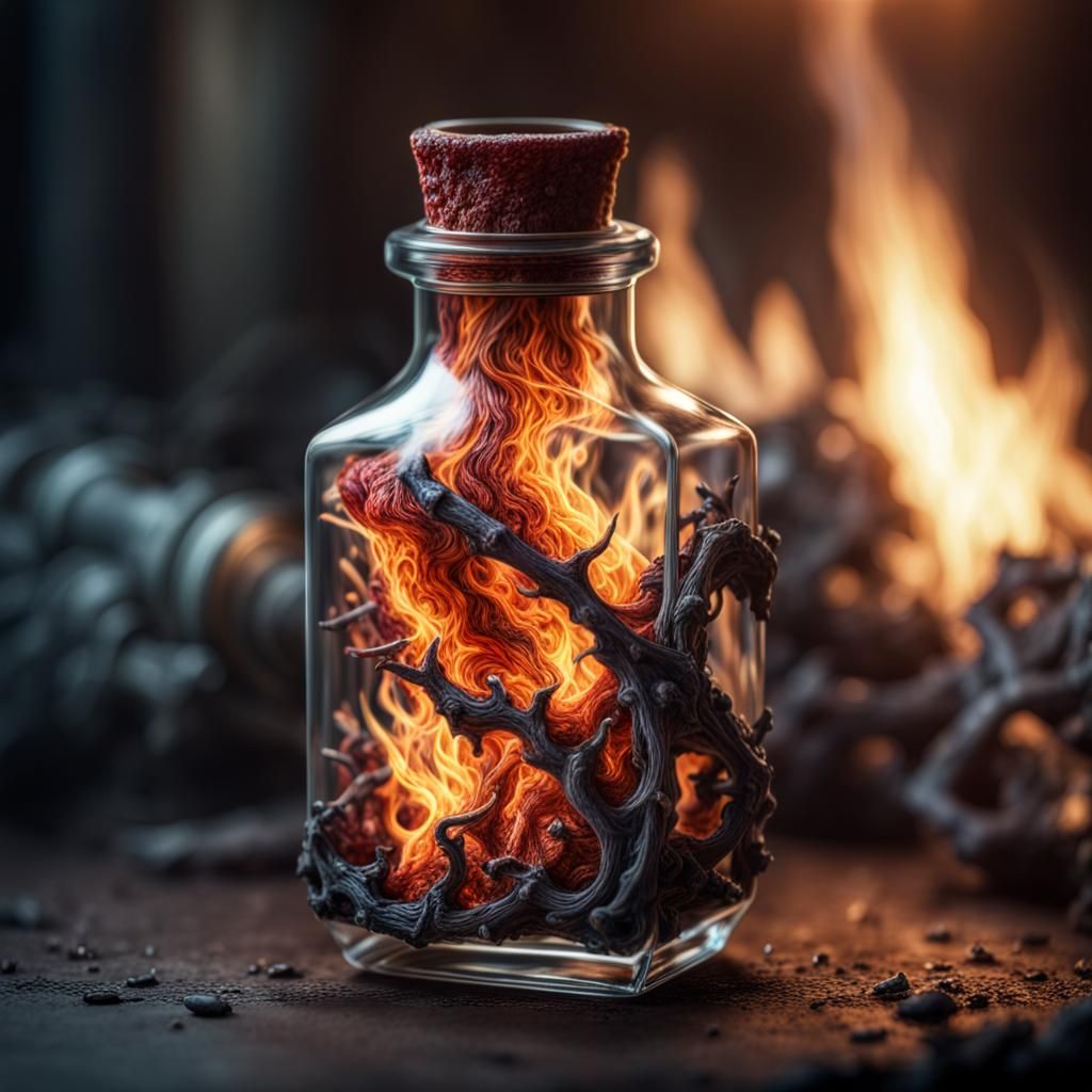 Hyperrealistic Vial of Balefire in Fantasy Style