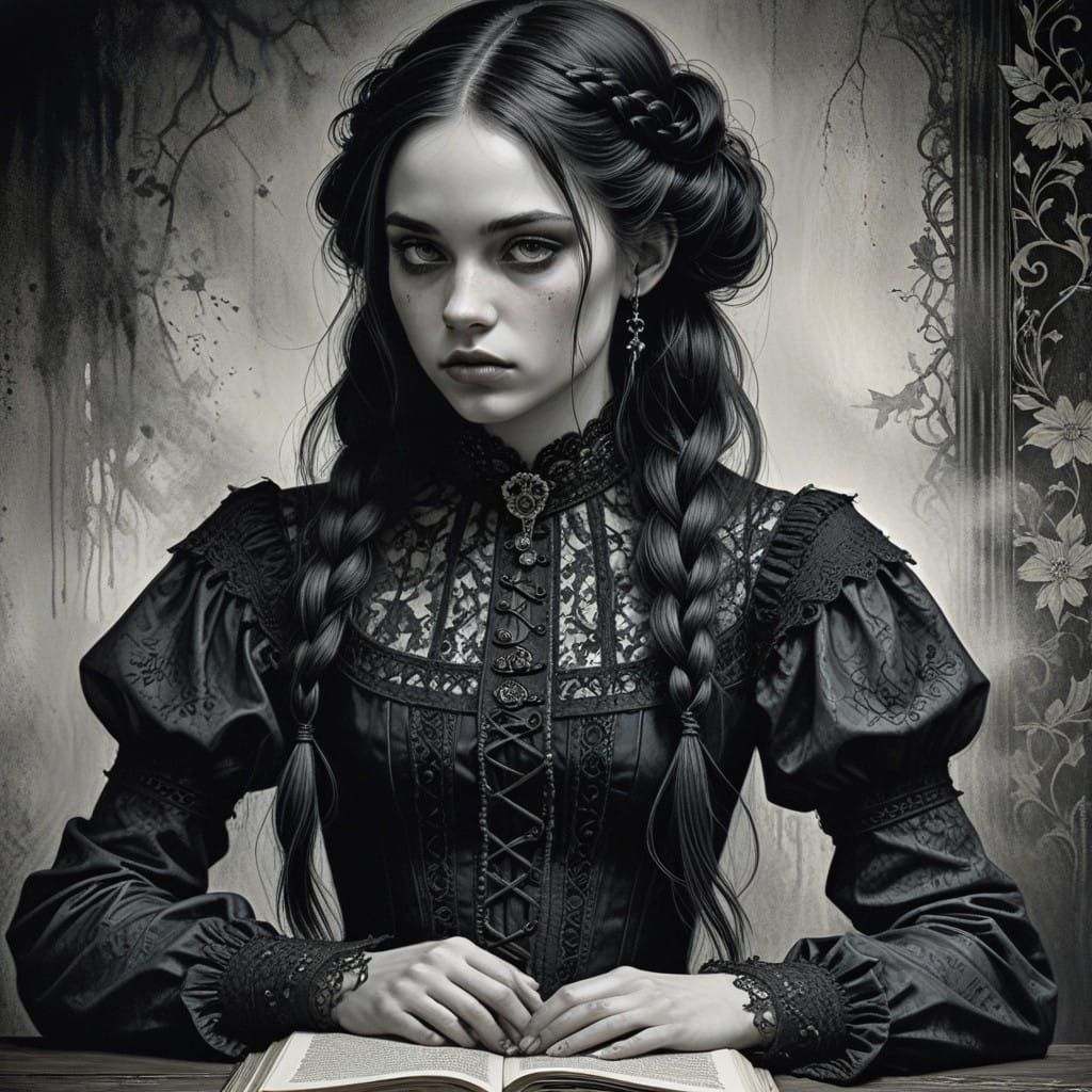 Gothic Victorian Teenage Girl in Elegant, Antique Attire