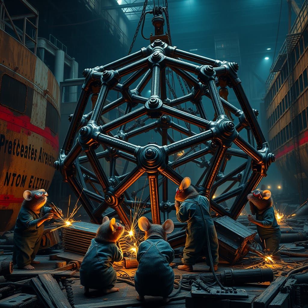 Mice Build an Octahedron in a Flickering Industrial Shipyard