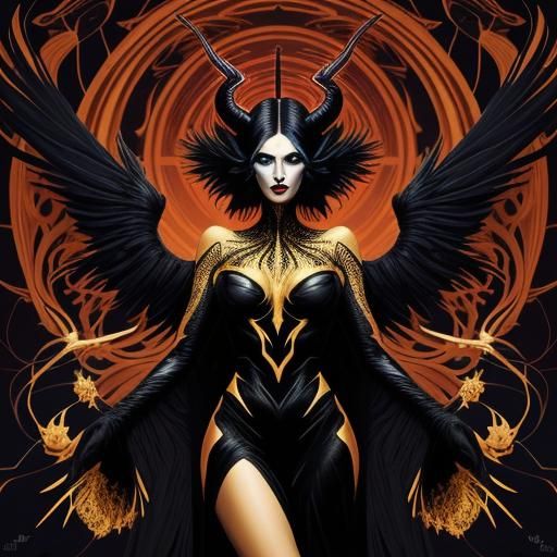 Demonic Winged Woman Dancing in Hellfire: Dark Pop Art