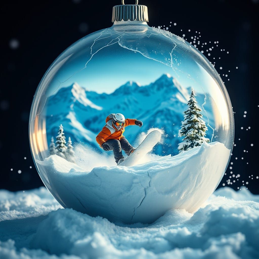 Snowboarder in a Shattered Christmas Wonderland