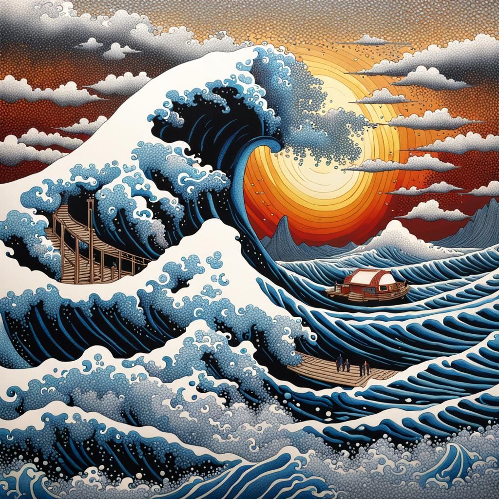 Surreal Hokusai Wave in Pop Art Style