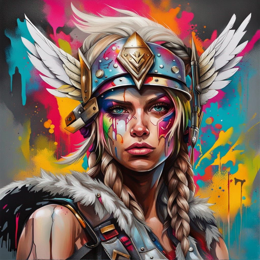 Valkyrie Girl in Graffiti Splash Art Style