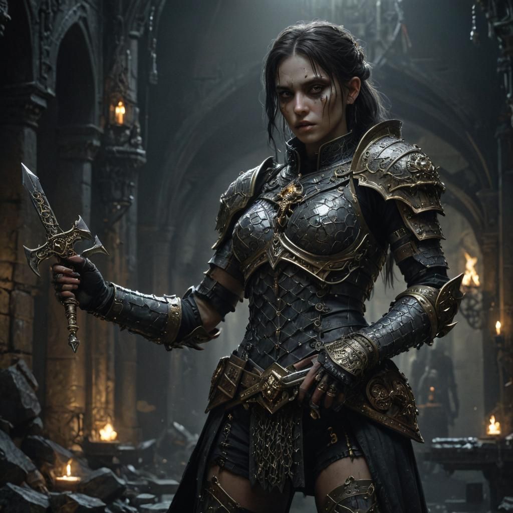 Zombie Woman Warrior in Dark Gothic Art