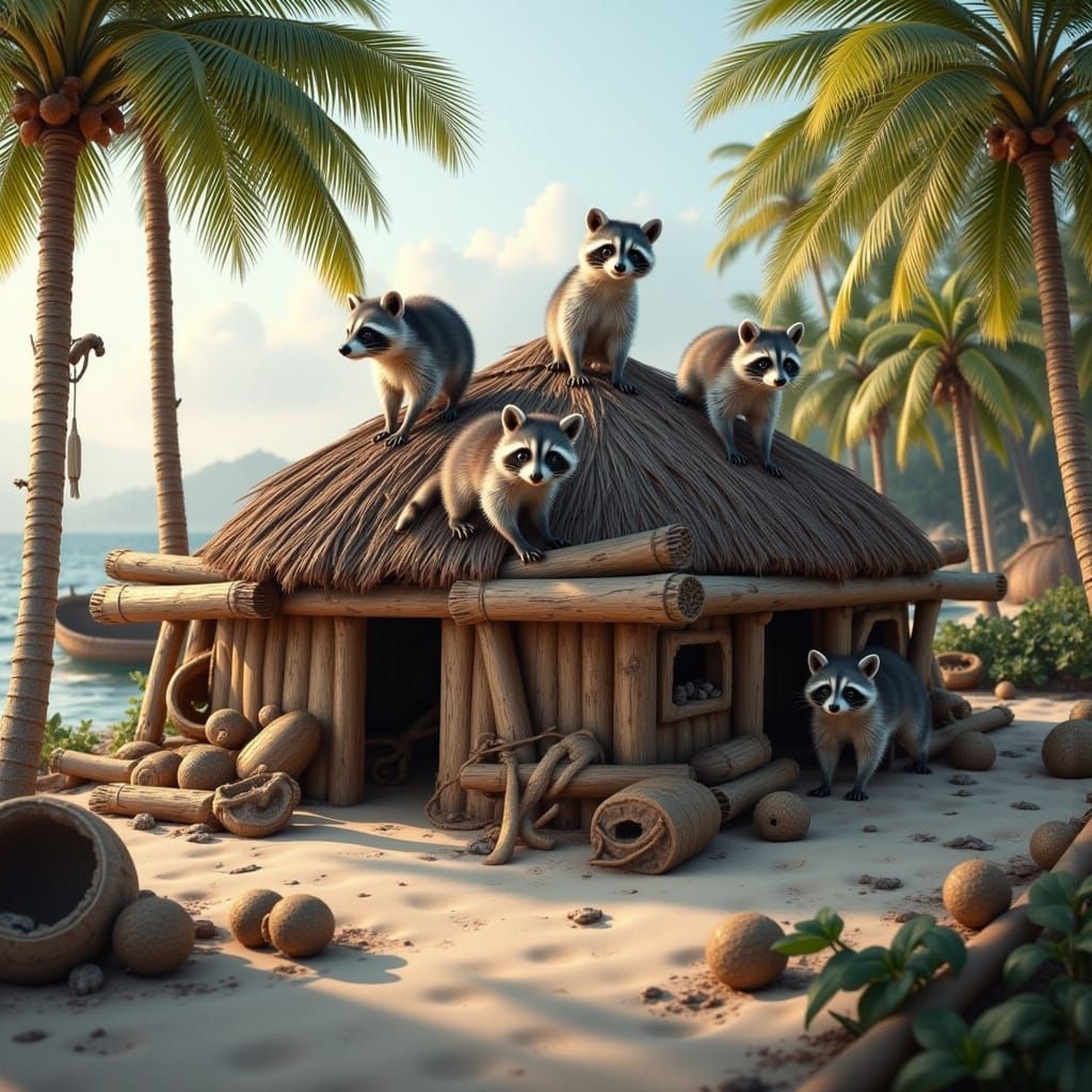 Raccoons on Deserted Island