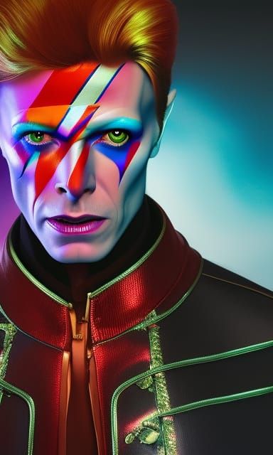 Neon David Bowie Portrait in Airbrush Style