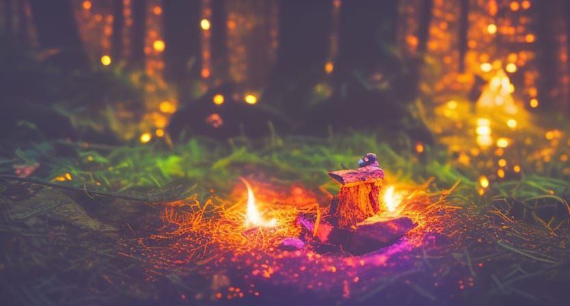 Enchanted Campfire in Woods at Night