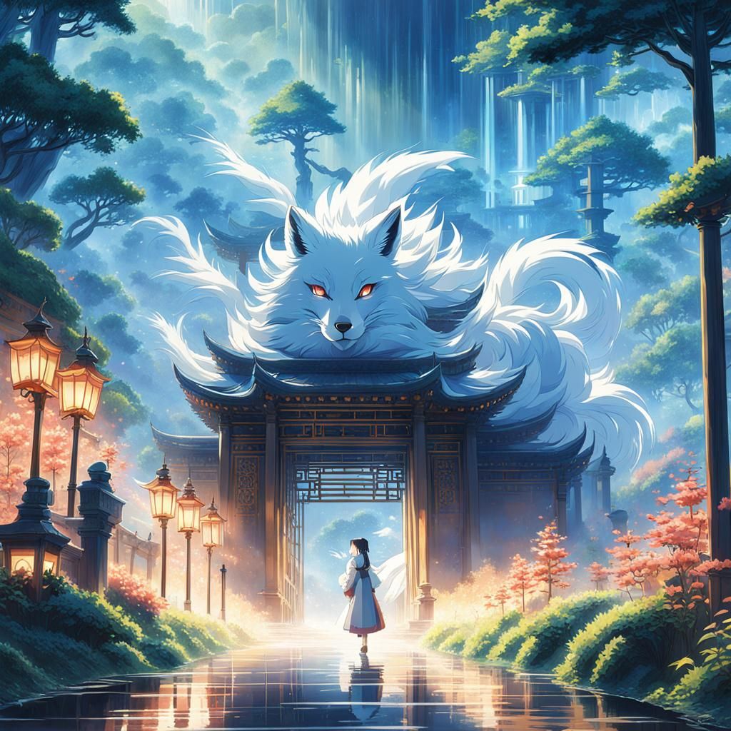 A beautiful Chinese girl and your nine-tails fox