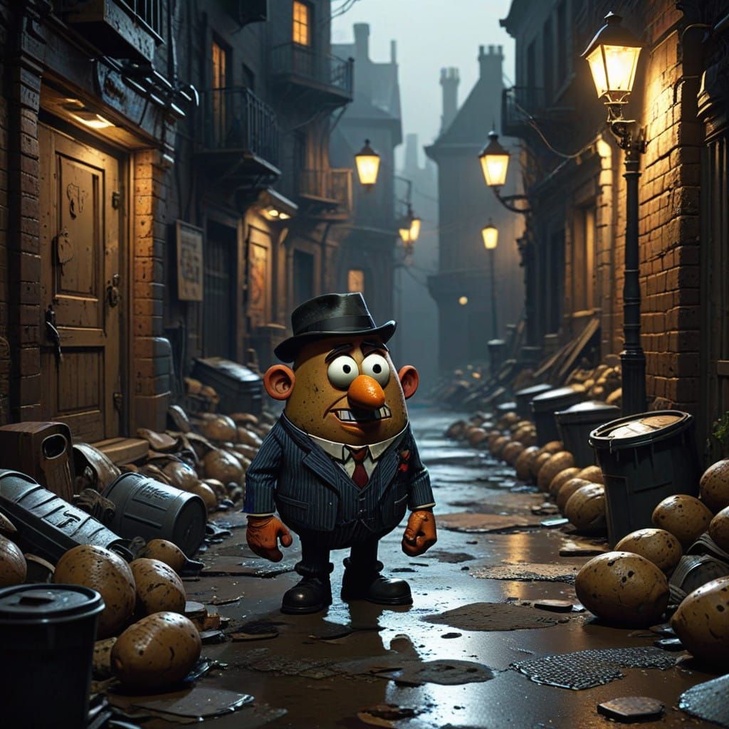 Gritty Film Noir Potato Head Scene
