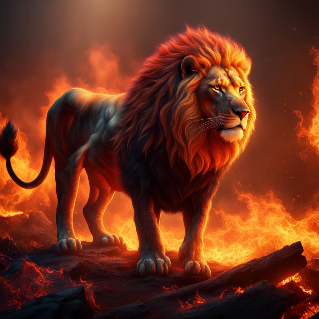 Fiery Lion in Detailed Fantasy Art