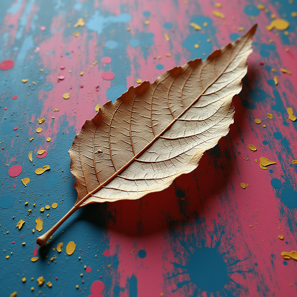 Leaf Skeleton on Graffiti Wall in Abstract Style