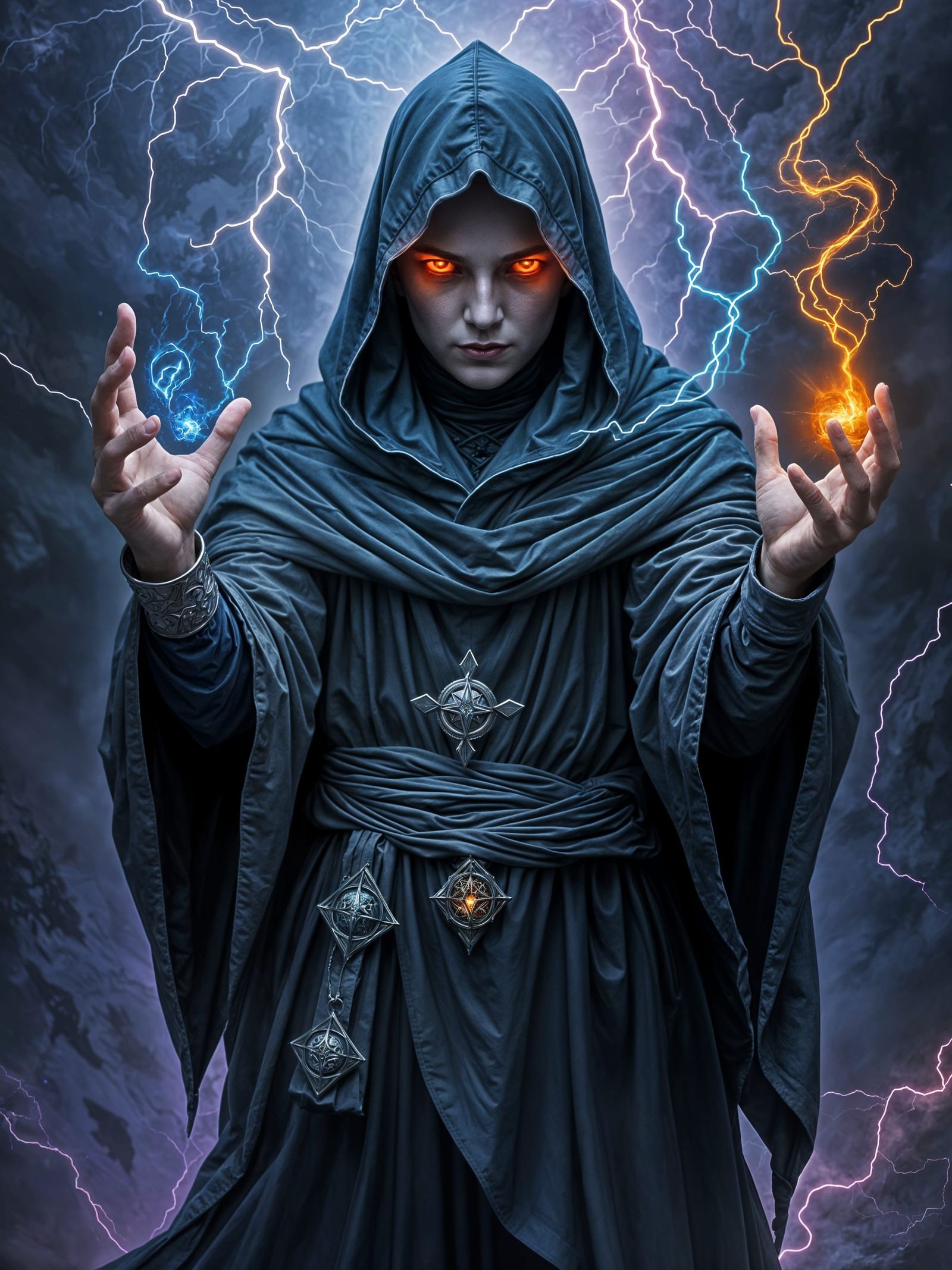 A Powerful Mage Unleashes Vibrant Energy Balls in a Cyberpun...