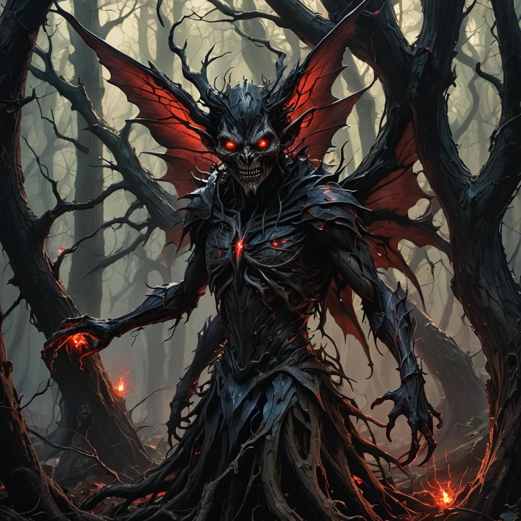 Sinister Fairy in Twisted Forest: Dark Fantasy Art