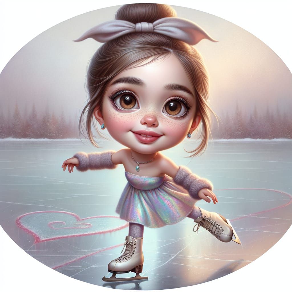 Sweet Girl Ice Skating in Iridescent Dress