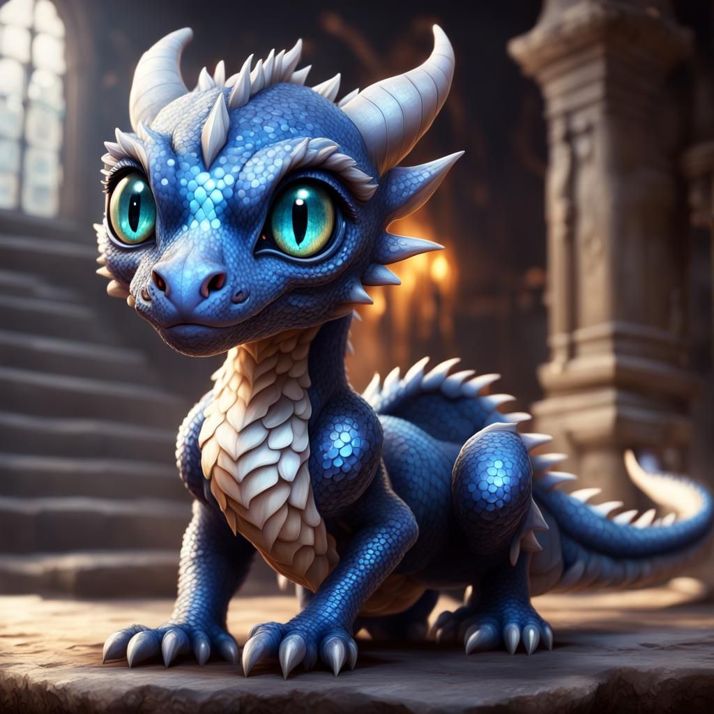 Adorable Sapphire Dragon with Crystalline Scales
