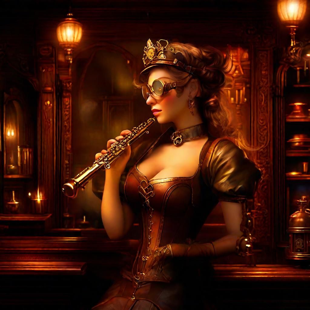 Steampunk Fairy Plays Flute in Tavern